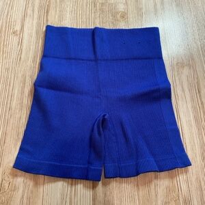Electric blue spandex biker shorts, women's gym shorts size small